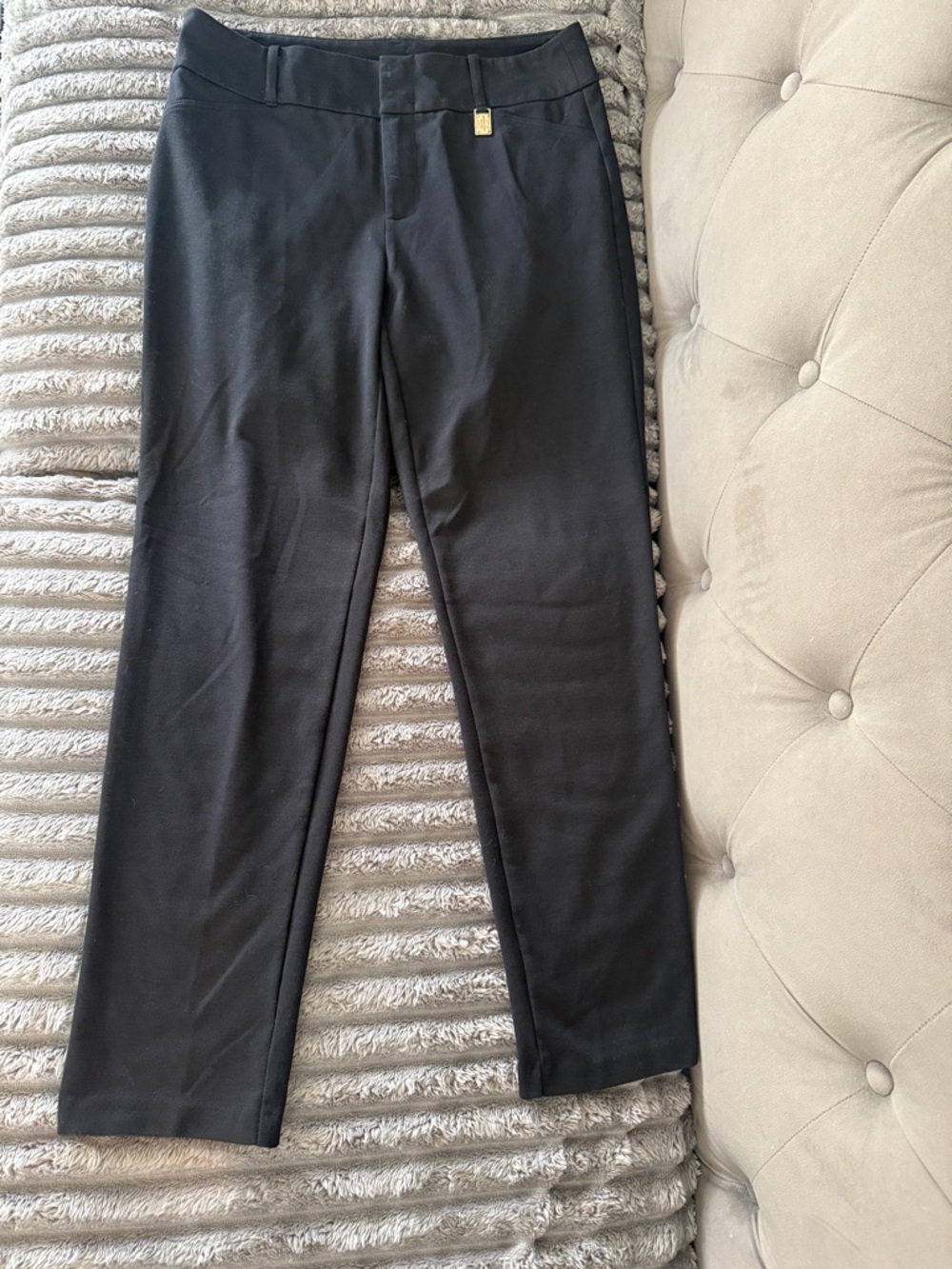 MICHAEL Michael Kors Black Slim Straight Trousers with Gold Charm
